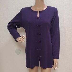 EXCLUSIVELY MISOOK STRETCH KNIT SWEATER TUNIC TOP PULLOVER FROG KNOT-FRONT sz M